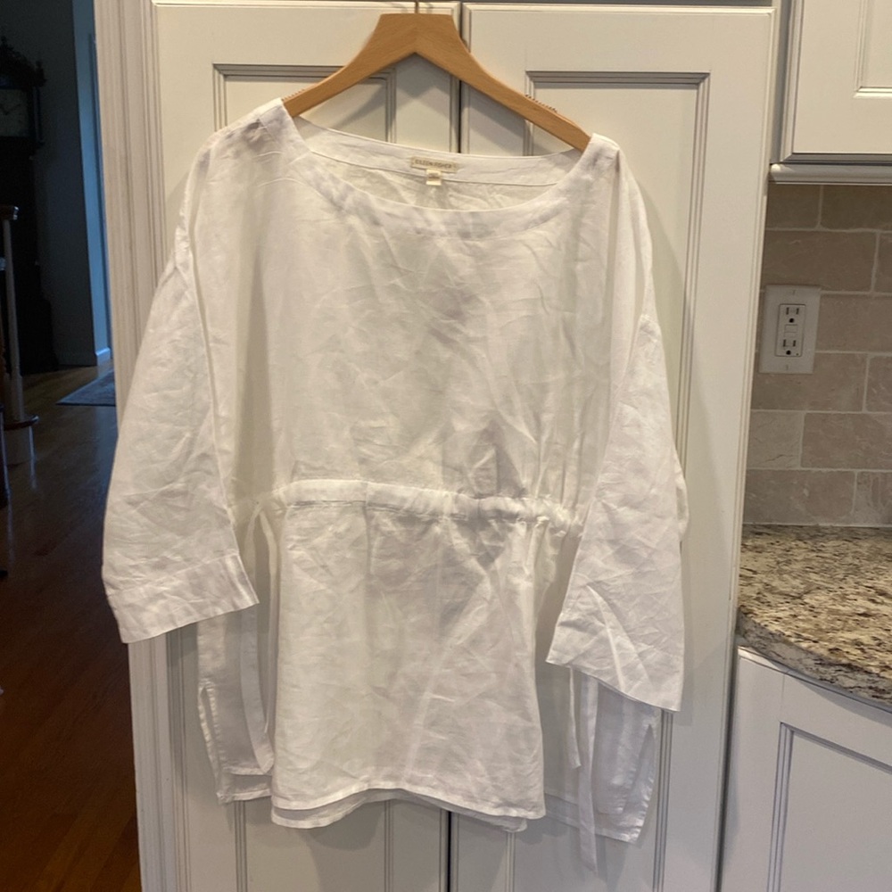 Eileen Fisher White Linen Tunic Top Side Ties